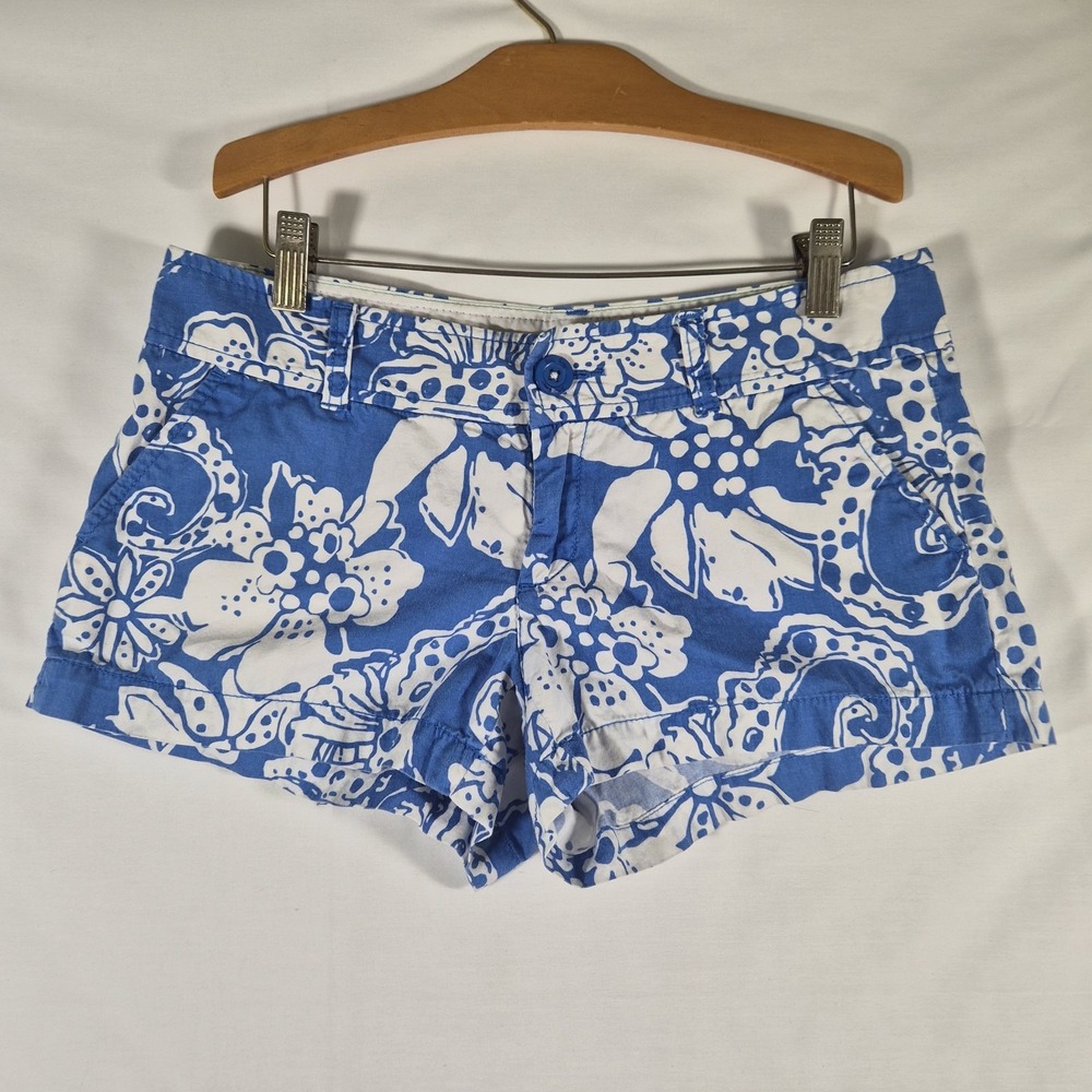 Lilly Pulitzer Walsh Shorts Women's 4 Blue White Floral Paisley Cotton Preppy